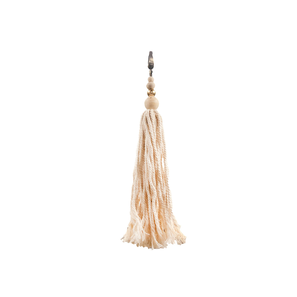 Porte-clés pompons coton et bois - Naturel - 25 cm