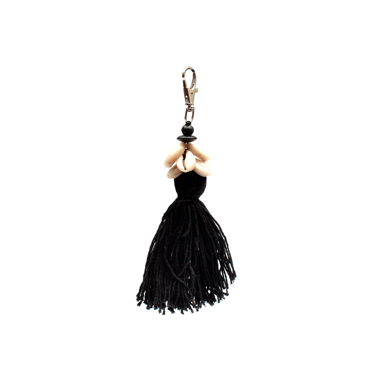 Porte-clés pompon cauris - Noir - 15 cm