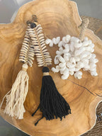 Porte-clés macramé arête de poisson coquillages - Noir - 25 cm