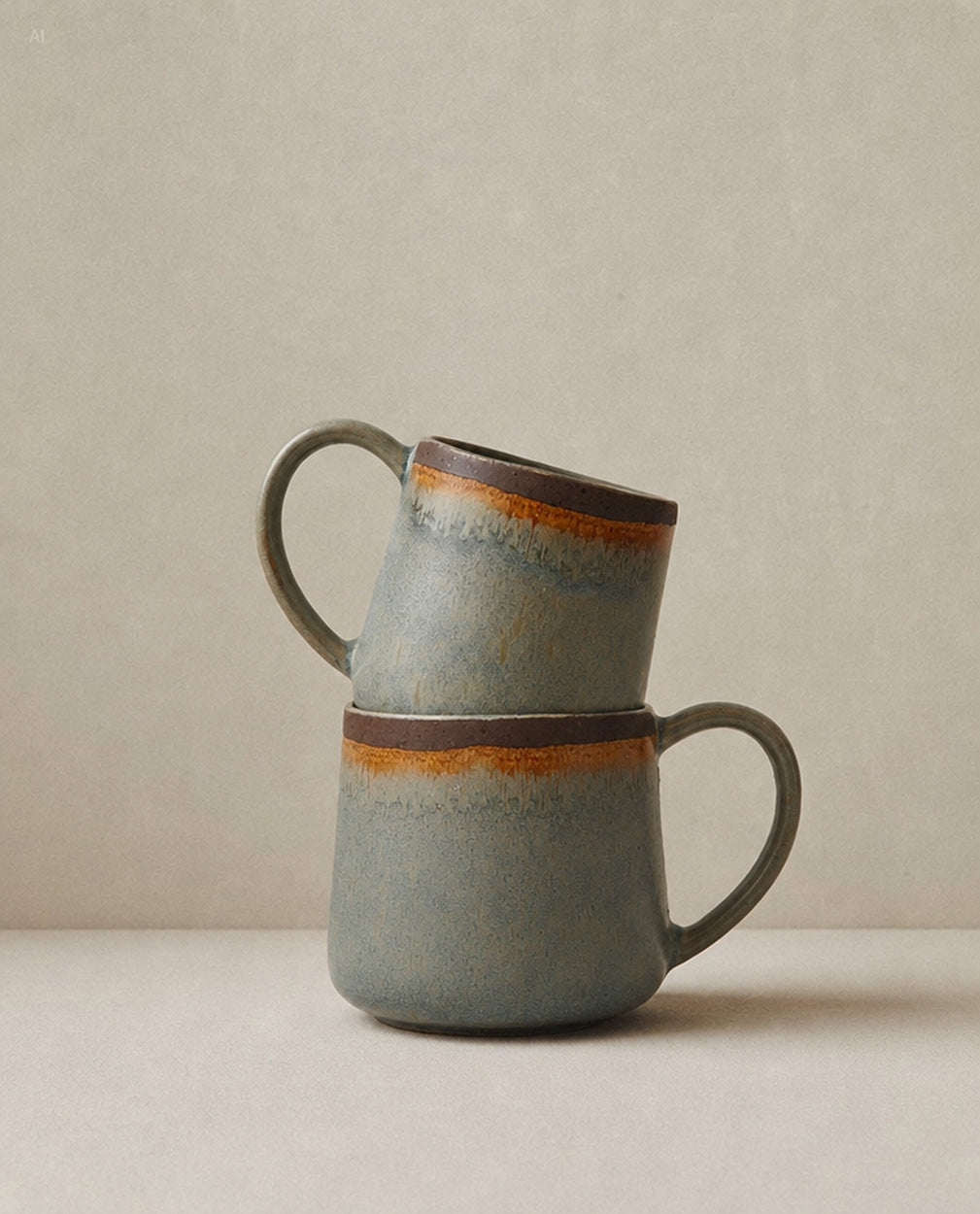 Mug Côa - Brun et vert - Taille L (H 9 cm)