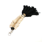 Porte-clés macramé arête de poisson coquillages - Noir - 25 cm
