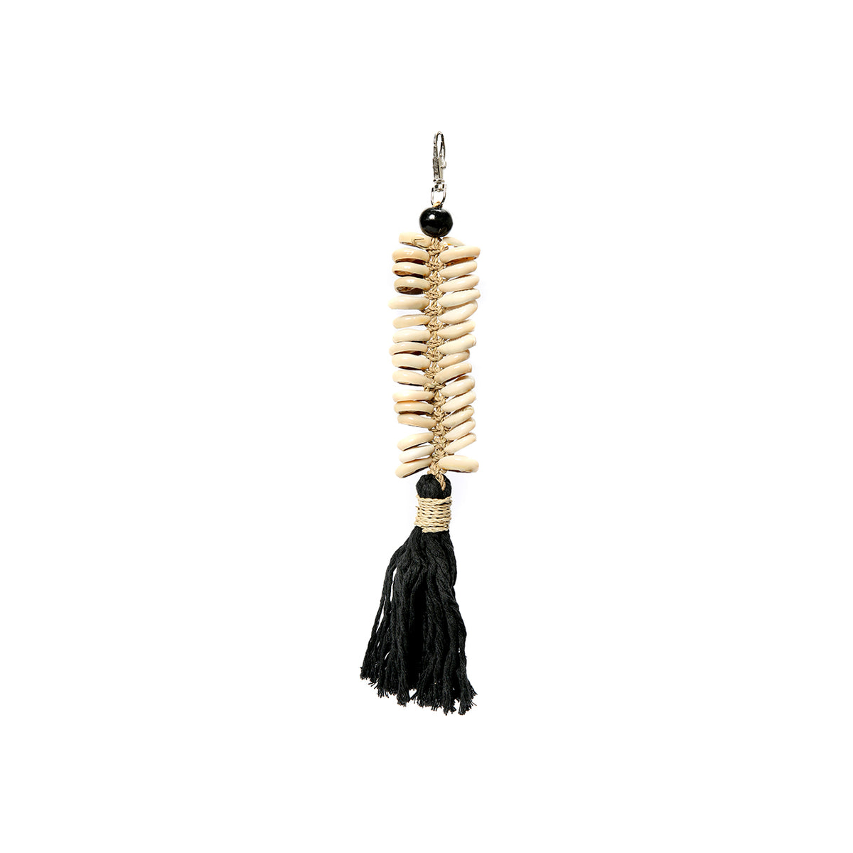 Porte-clés macramé arête de poisson coquillages - Noir - 25 cm