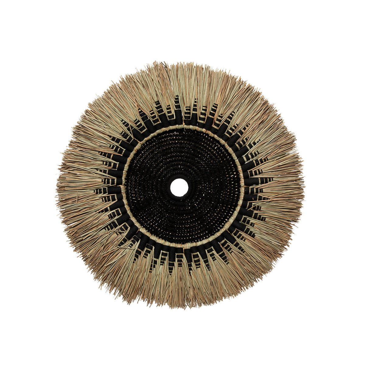 Décoration murale en raphia et macramé – Noir naturel