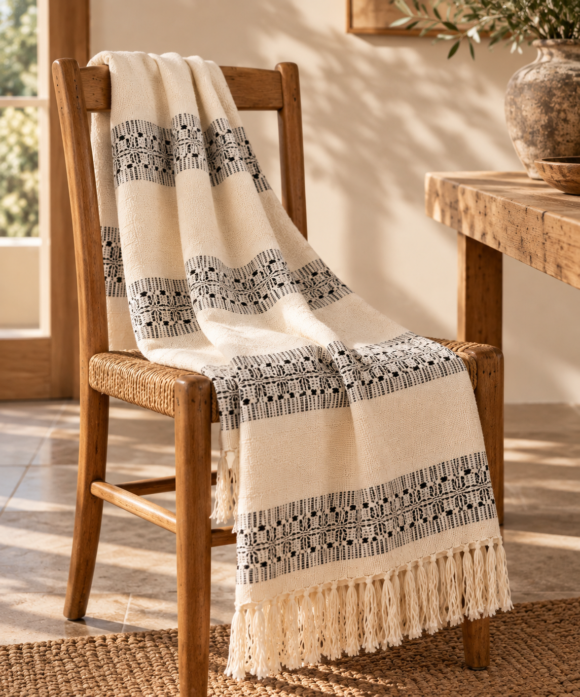 Plaid en coton naturel fait main - L