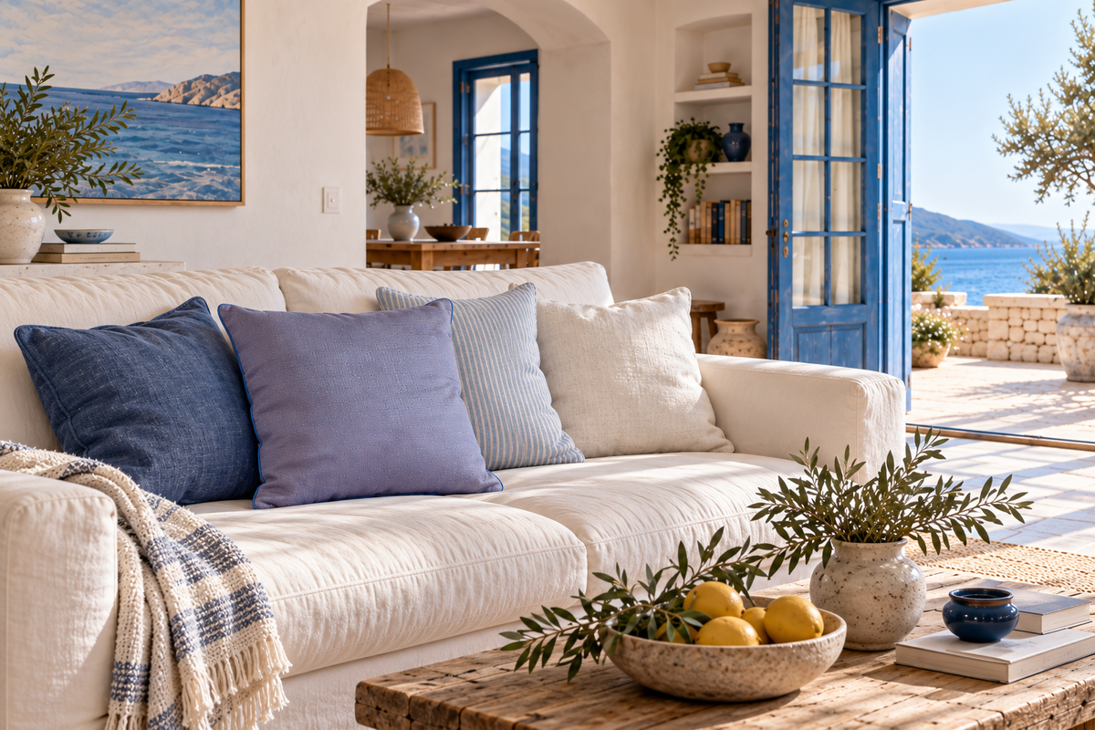 Housse de coussin en pagne tissé - Collection blue lagoon