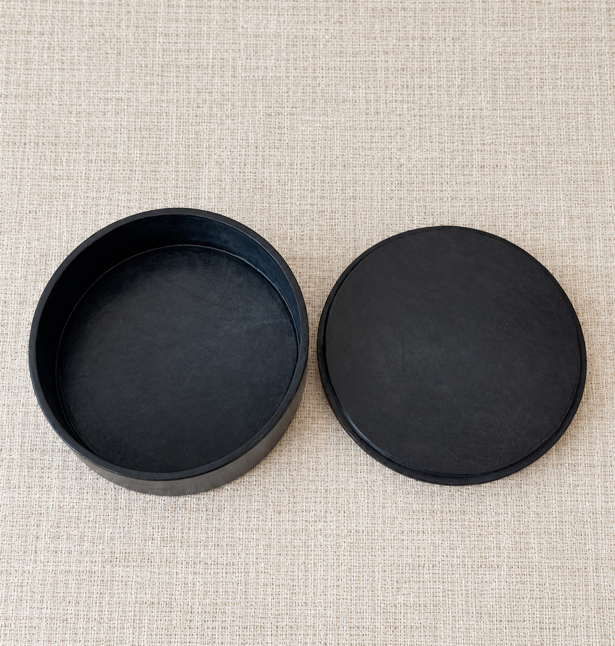 Boite de rangement ronde en cuir - Modèle lisse - Grand modèle