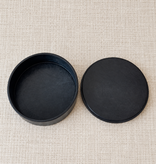 Boite de rangement ronde en cuir - Modèle lisse - Grand modèle