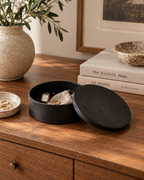 Boite de rangement ronde en cuir - Modèle lisse - Grand modèle
