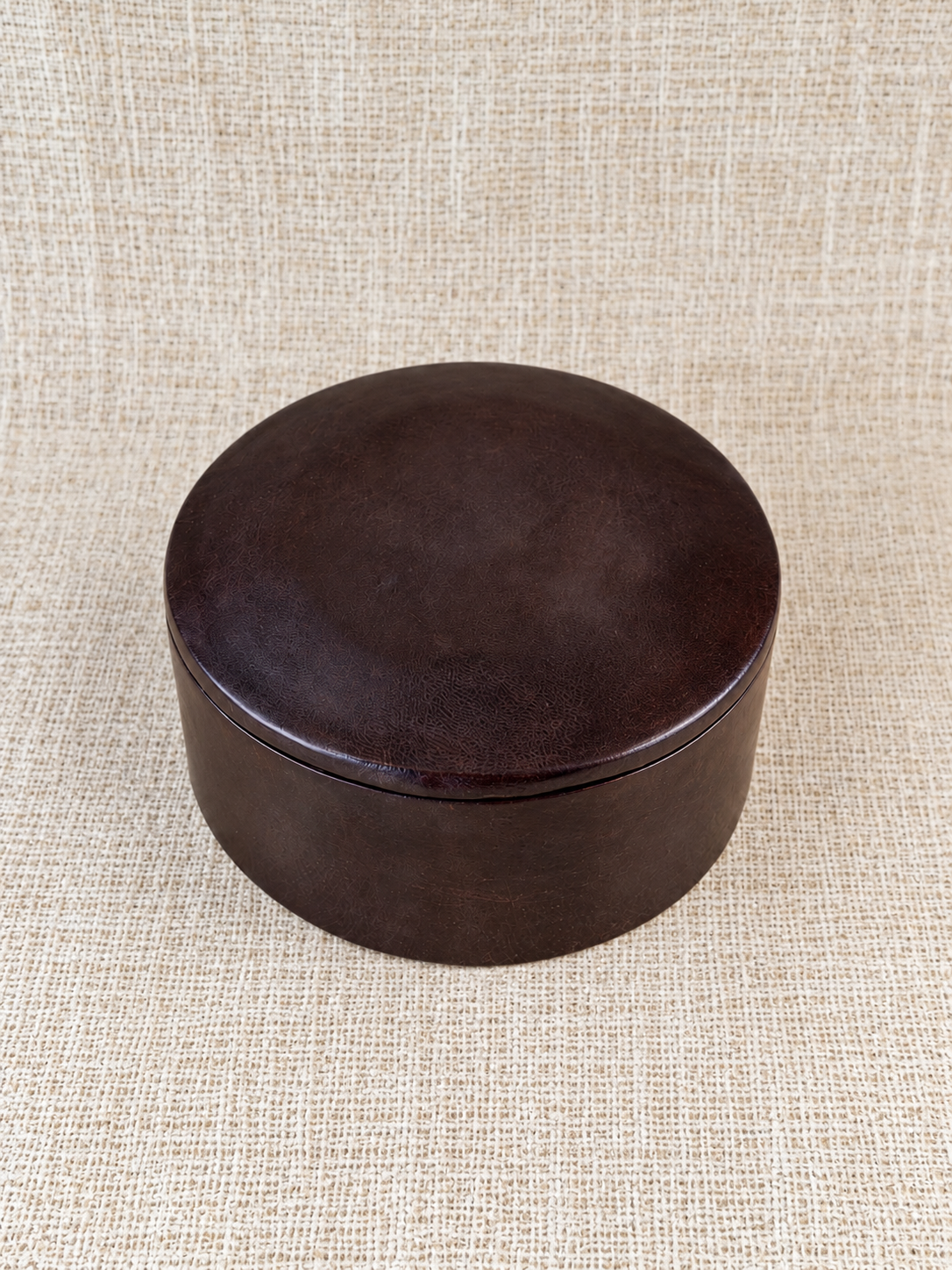 Boite de rangement ronde en cuir - Modèle lisse - Petit modèle