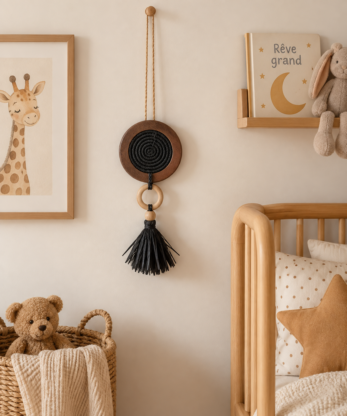 Décoration murale en fibres naturelles noires enfant