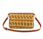 Sac bandoulière en cuir camel et bogolan – moutarde