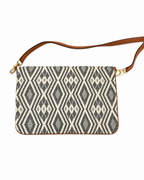 Sac bandoulière en pagne tissé et cuir camel – écru et noir