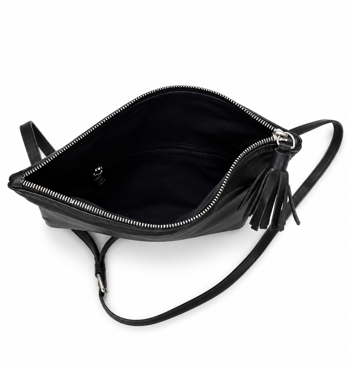Sac bandoulière en pagne tissé et cuir noir – noir