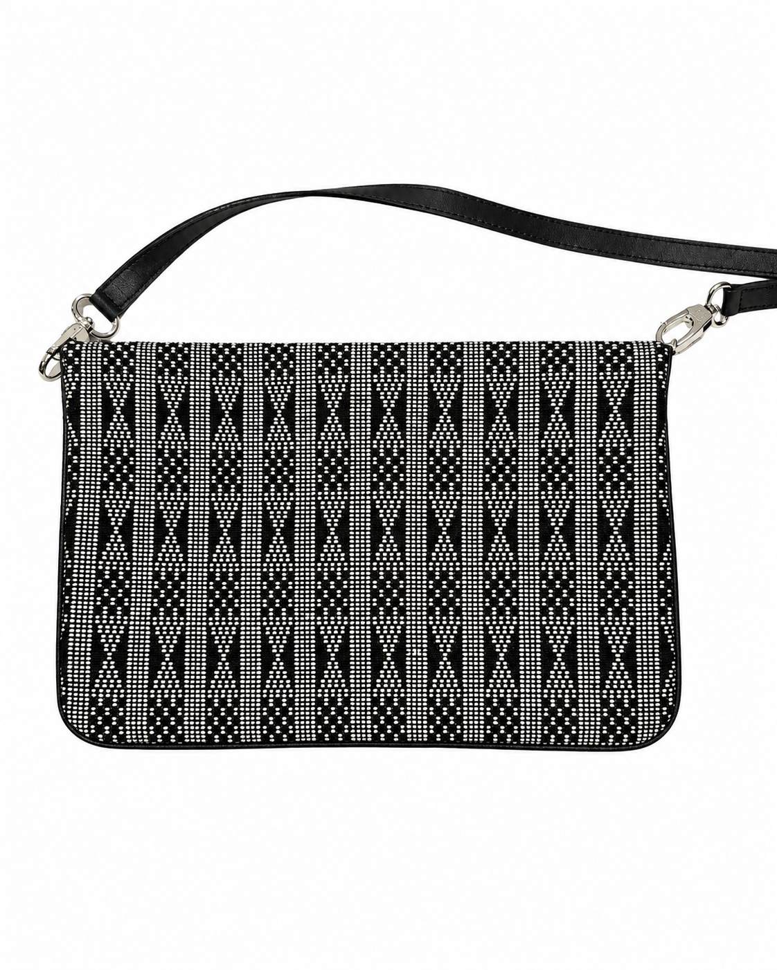 Sac bandoulière en pagne tissé et cuir noir – noir