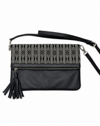 Sac bandoulière en pagne tissé et cuir noir – noir