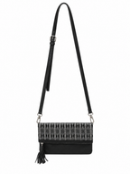 Sac bandoulière en pagne tissé et cuir noir – noir
