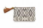 Porte-monnaie en pagne tissé et cuir camel - ocre et noir