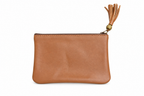 Porte-monnaie en pagne tissé et cuir camel - ocre et noir