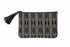 Porte-monnaie en pagne tissé et cuir noir - noir