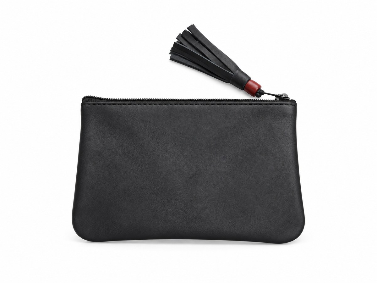 Porte-monnaie en pagne tissé et cuir noir - noir