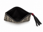 Porte-monnaie en pagne tissé et cuir noir - noir