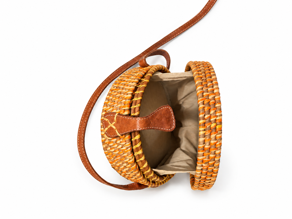 Sac rond coloré en rotin Ata – Modèle M
