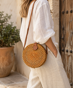 Sac rond coloré en rotin Ata – Modèle M