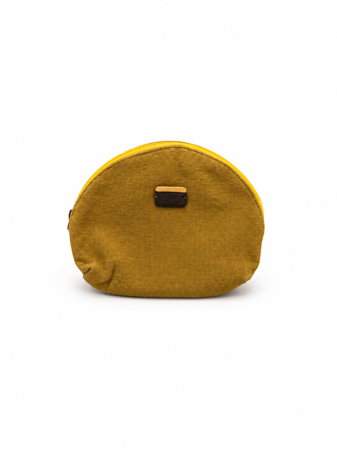 Pochette en toile de coton moutarde – détail en bois