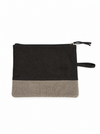 Pochette en toile de coton brun et beige – détail en bois