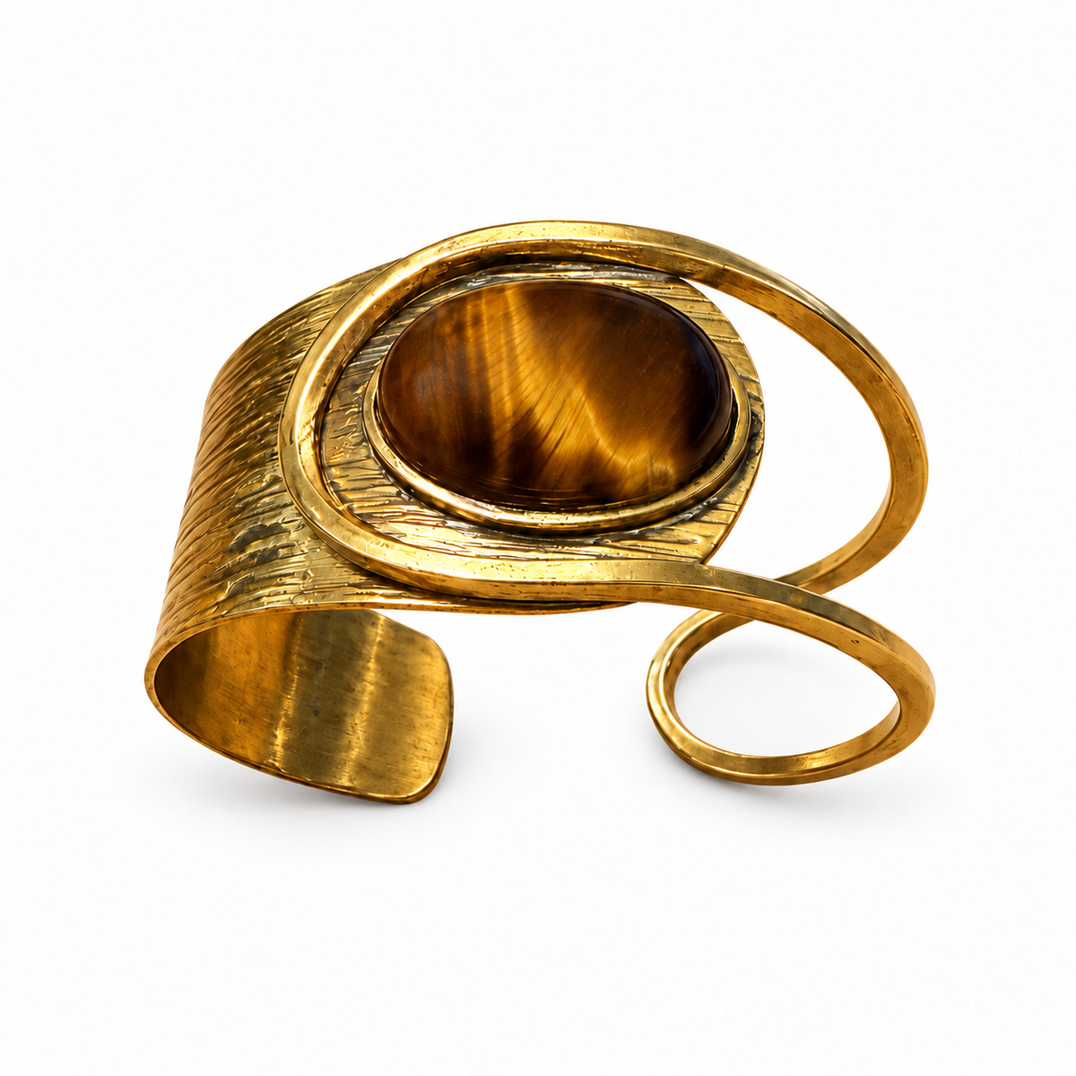 Bracelet manchette en bronze & œil de tigre