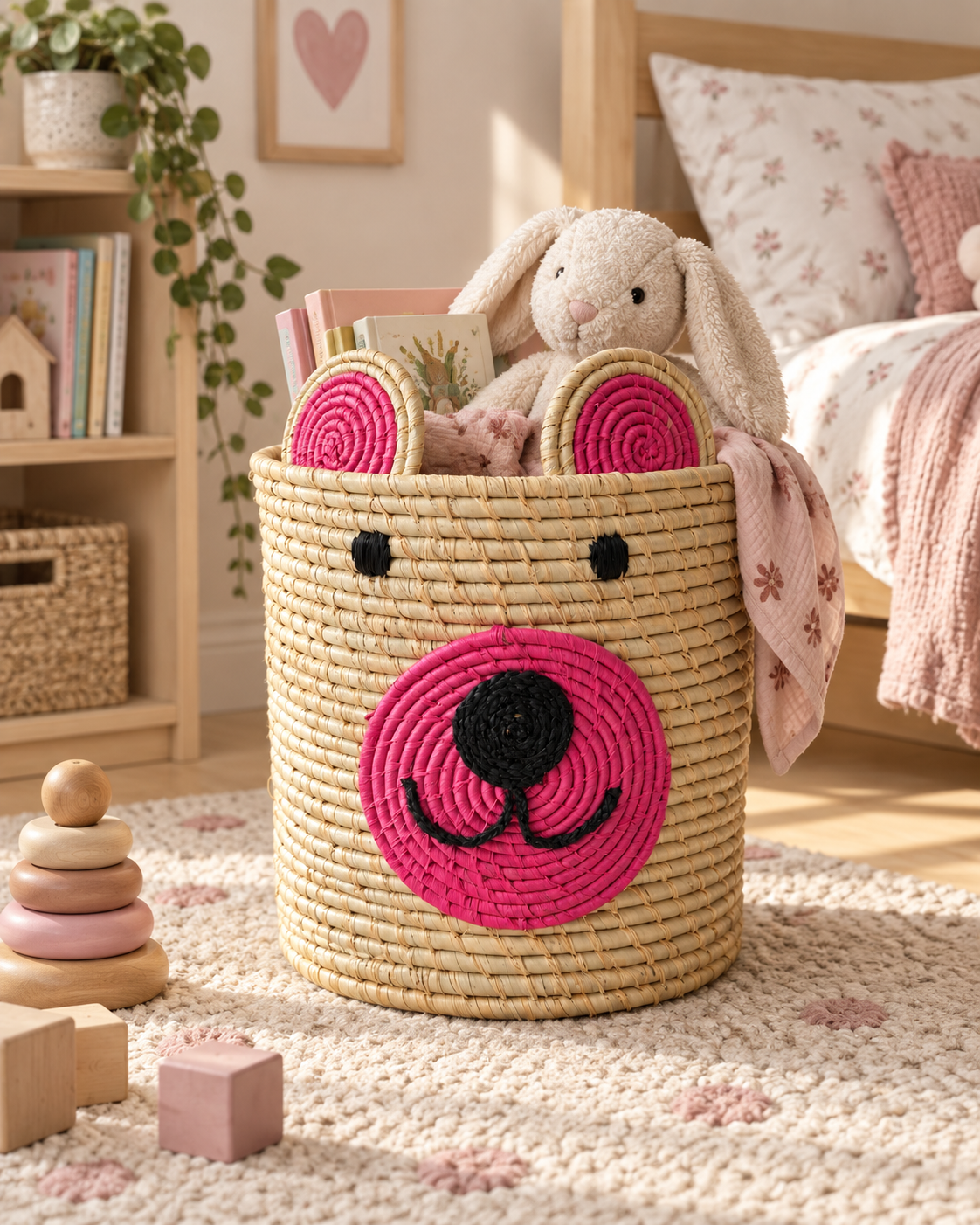 Panier enfant ours rose
