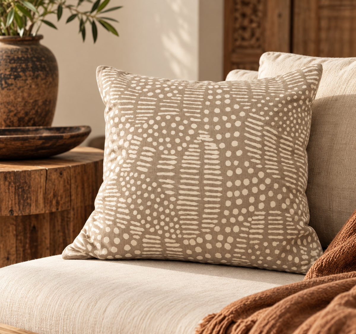 Coussin en coton naturel fait main - Carré 45 x 45