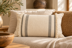 Coussin crème en coton naturel à motif