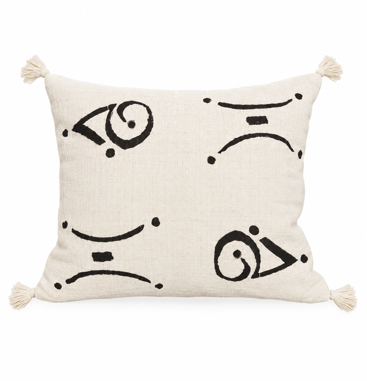 Coussin crème en coton naturel à dessins noir