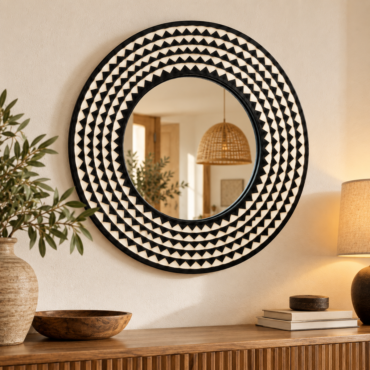 Miroir artisanal - noir et blanc