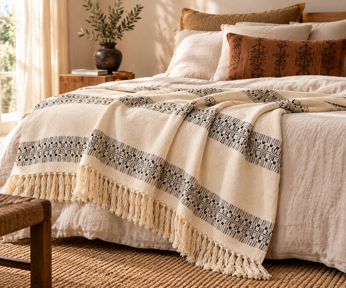 Plaid en coton naturel fait main - XL