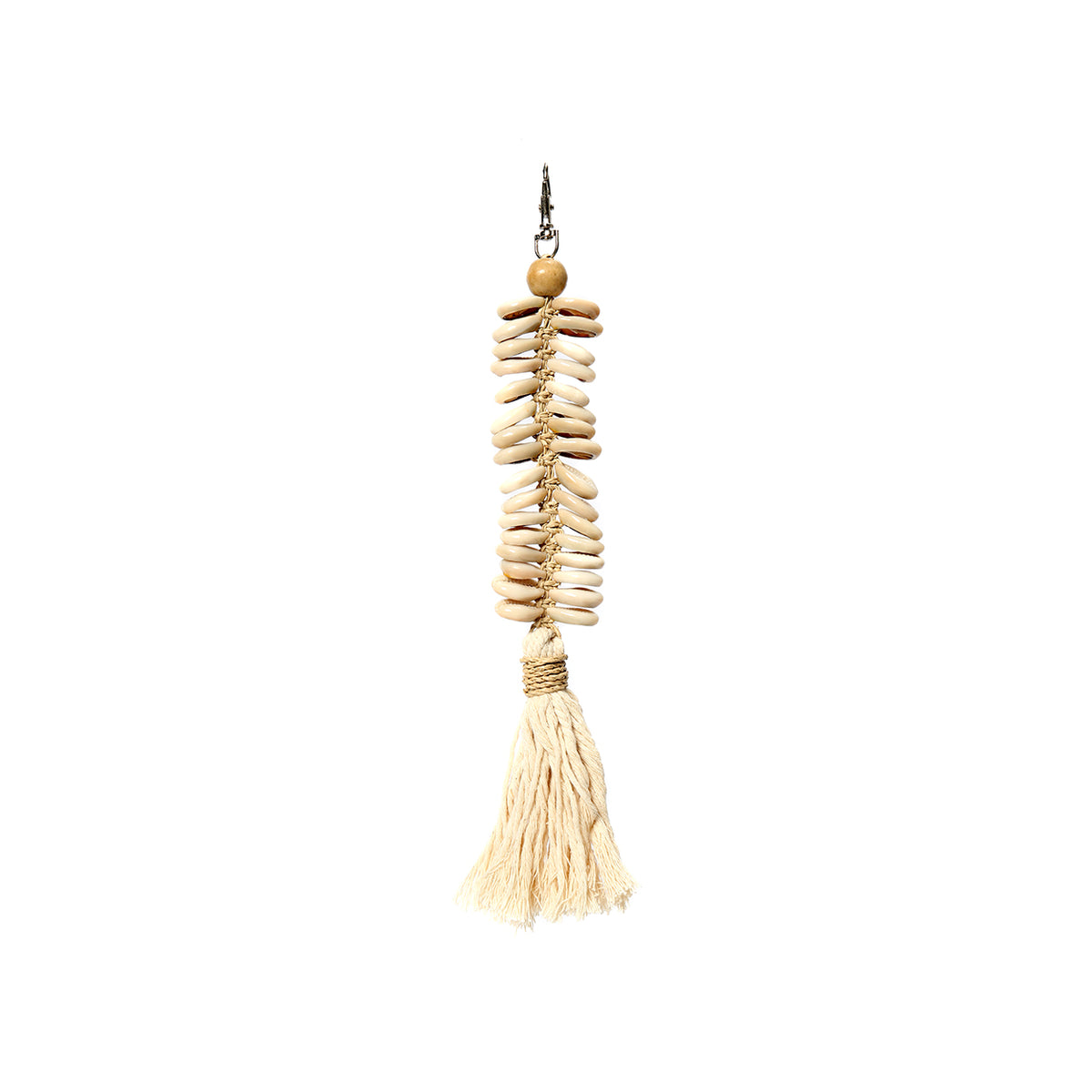 Porte-clés macramé arête de poisson coquillages - Crème - 28 cm